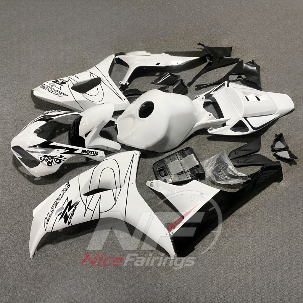 Aftermarket White Injection-Molded Bodywork Set Fits 2006-2007 HONDA CBR1000RR | NiceFairings - front angle image