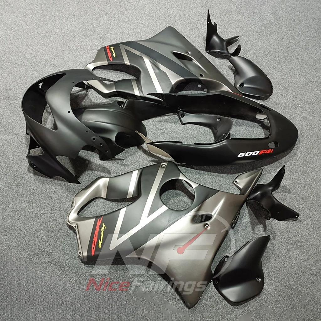 Custom Fairings Fit 2004-2007 HONDA CBR600 F4i - ABS Plastic - Silver Black | NiceFairings - front angle image