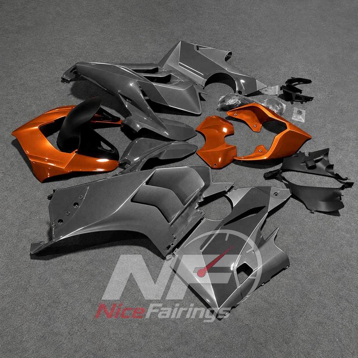 Pre-Drilled Gray Injection-Molded Bodywork Set Fits 2020-2021 DUCATI Panigale V4 V4S - Superbike Upgrade | NiceFairings - front angle image
