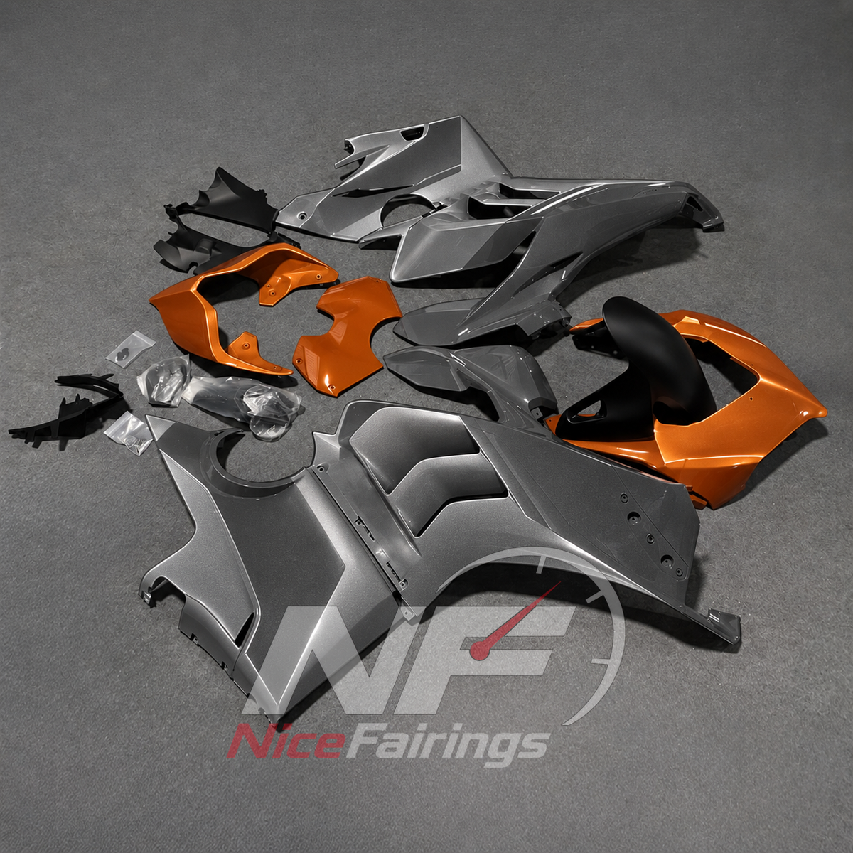 Pre-Drilled Gray Injection-Molded Bodywork Set Fits 2020-2021 DUCATI Panigale V4 V4S - Superbike Upgrade | NiceFairings - side angle image