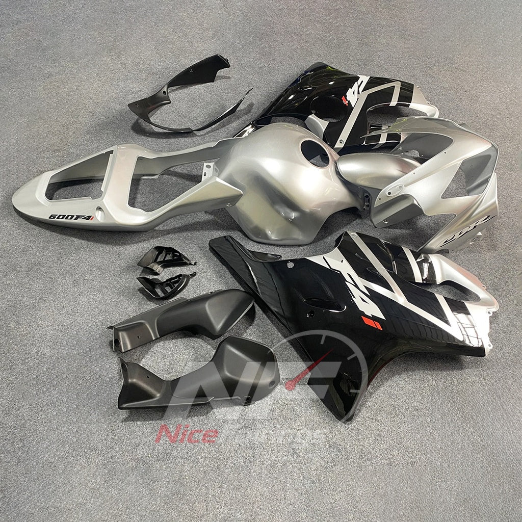 Aftermarket Fairing Kit Fits 2001-2003 HONDA CBR600 F4i - ABS Plastic - Silver Black White | NiceFairings - side angle image