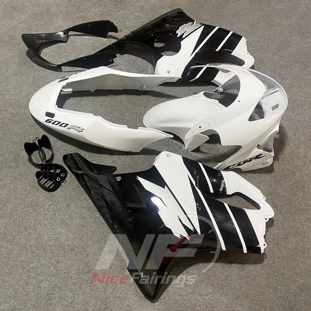 Sportbike Fairing Kit Fits 1999-2000 HONDA CBR600 F4 - ABS Plastic - White Black Contrast | NiceFairings - front angle image