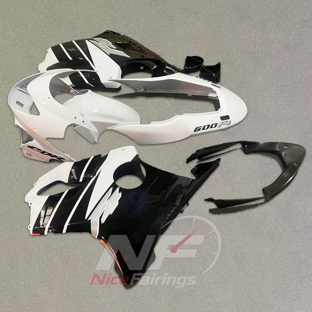 Sportbike Fairing Kit Fits 1999-2000 HONDA CBR600 F4 - ABS Plastic - White Black Contrast | NiceFairings - side angle image