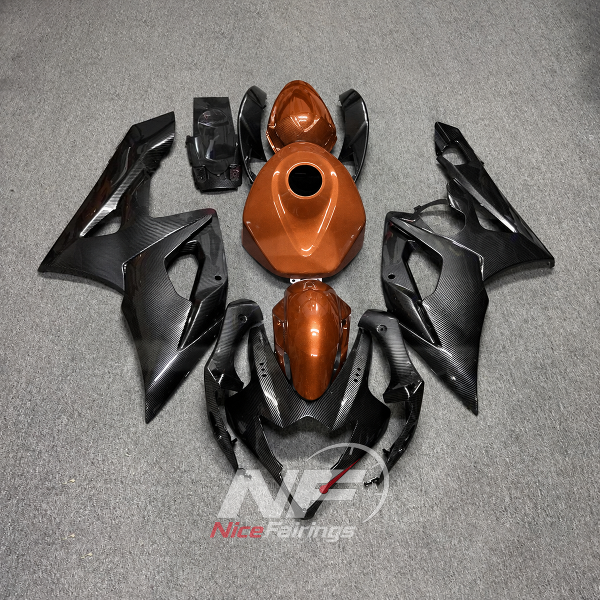 Custom-Painted Orange Carbon-Fiber-Style ABS Fairing Panel Kit Fits SUZUKI GSX-R1000 K5 2005-2006 | NiceFairings - paint design NO.5 option image