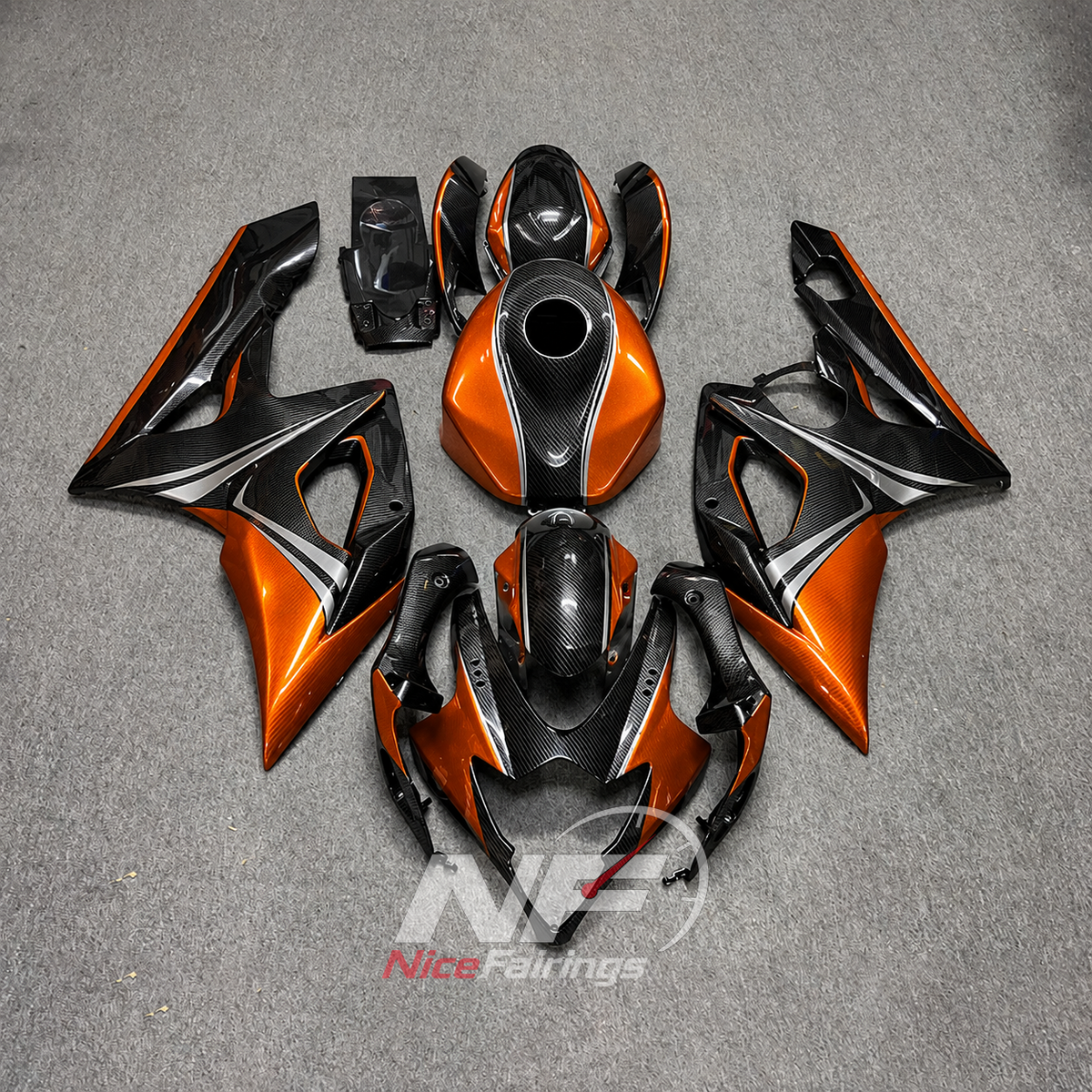 Custom-Painted Orange Carbon-Fiber-Style ABS Fairing Panel Kit Fits SUZUKI GSX-R1000 K5 2005-2006 | NiceFairings - main product image