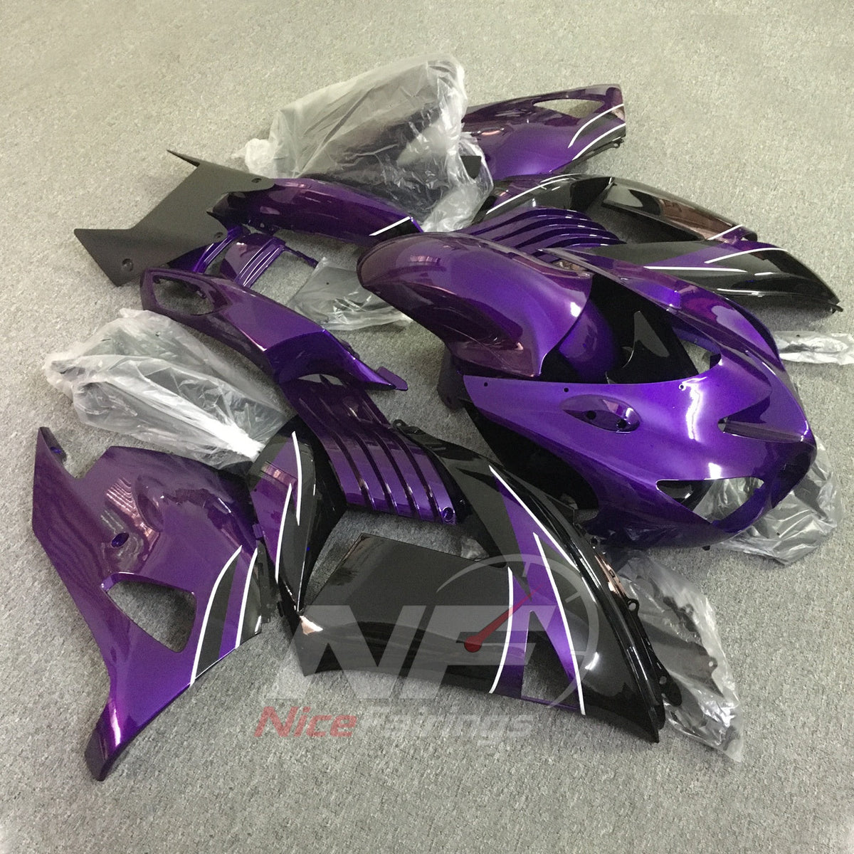Replacement Fairings Fit 2006-2011 KAWASAKI Ninja ZX-14 / ZZR1400 - ABS Plastic Bodywork - Purple Gray Black | NiceFairings - front angle image