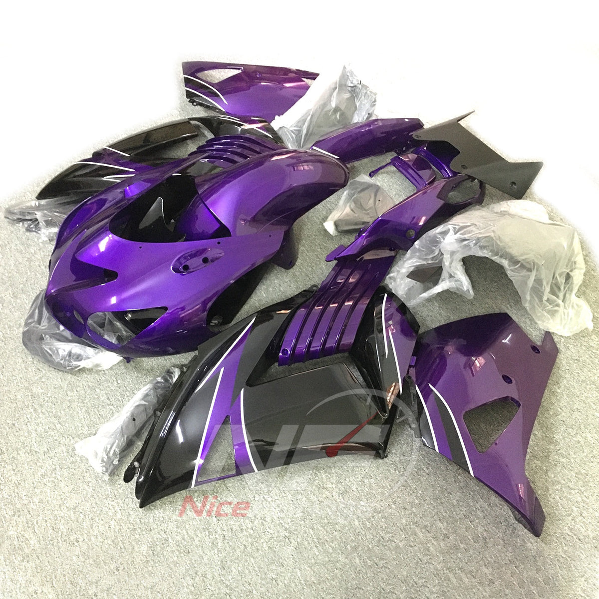 Replacement Fairings Fit 2006-2011 KAWASAKI Ninja ZX-14 / ZZR1400 - ABS Plastic Bodywork - Purple Gray Black | NiceFairings - side angle image
