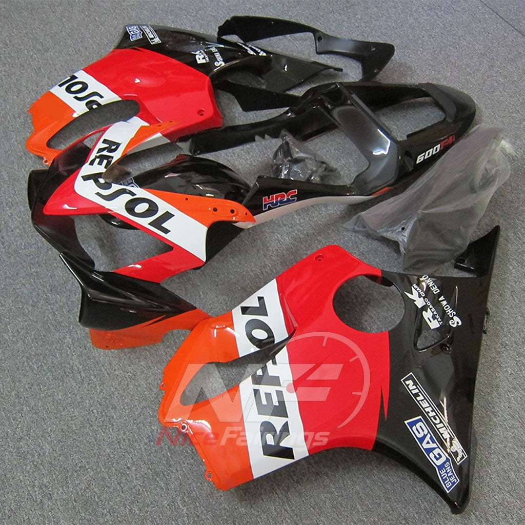 Fairings Kit Fits 2001-2003 HONDA CBR600 F4i - ABS Plastic - Red Orange Black | NiceFairings - side angle image