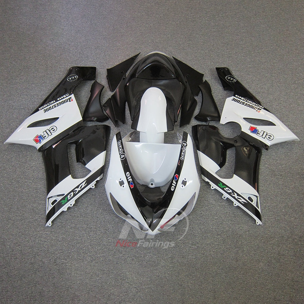Kawasaki ZX6R 2005-2006 White black printed accents - front view