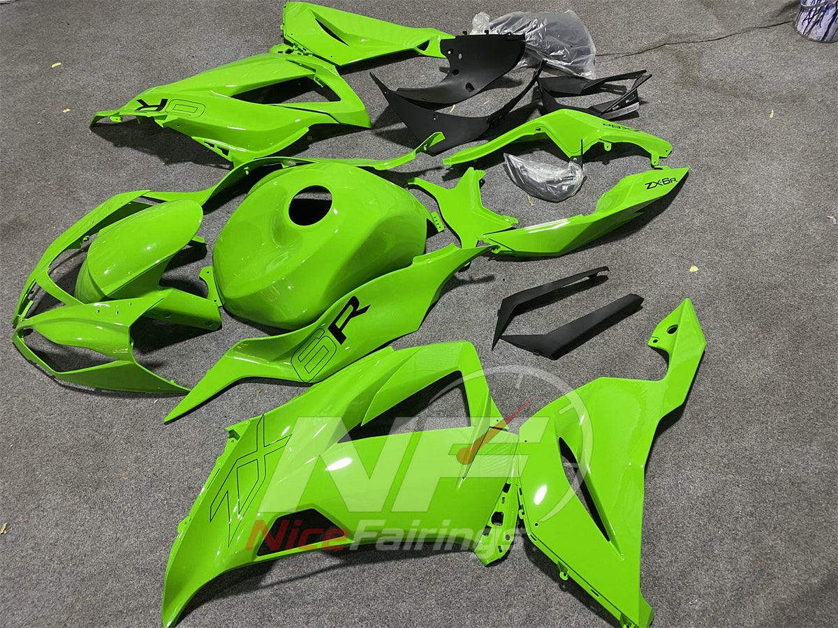 Aftermarket Green Cowling Panel Set Fits KAWASAKI ZX6R 2013-2018 | NiceFairings - side angle image