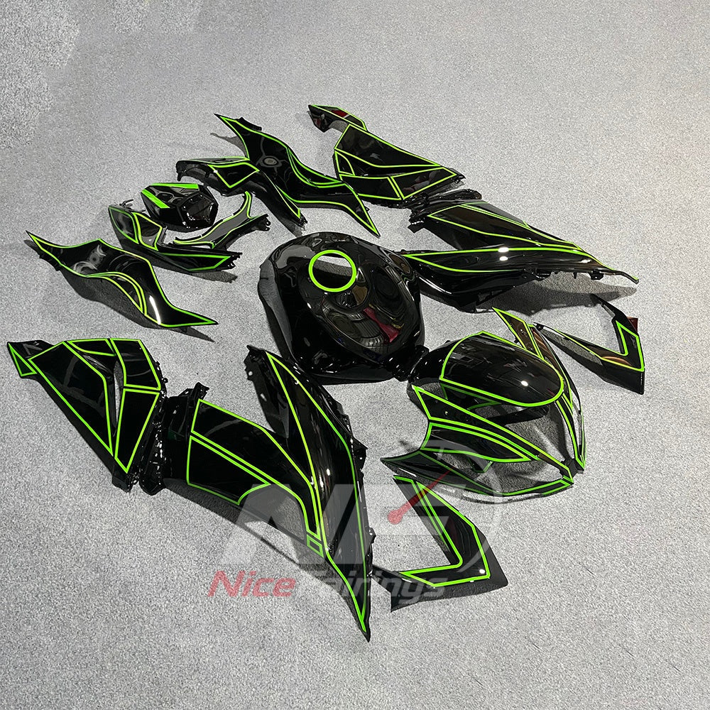Painted Black Injection-Molded Cowling Set Fits KAWASAKI ZX6R 2013-2018 | NiceFairings - side angle image