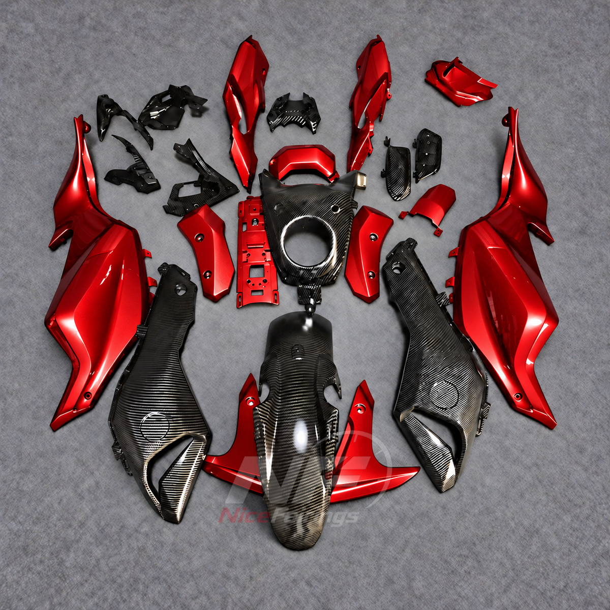 2014-2017 Yamaha MT-07 FZ-07 ABS fairing kit - Red Gray ABS Bodywork - front layout