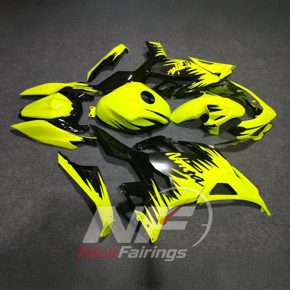 ABS Motorcycle Cowling Set Compatible with KAWASAKI Ninja 400 EX400R 2018-2024 - Neon Yellow Black | NiceFairings - side angle image
