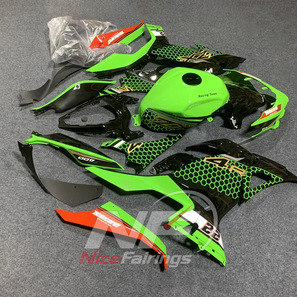 ABS Plastic Bodywork Set Fits KAWASAKI Ninja 400 EX400R 2018-2024 - Green Black Graphic | NiceFairings - front angle image