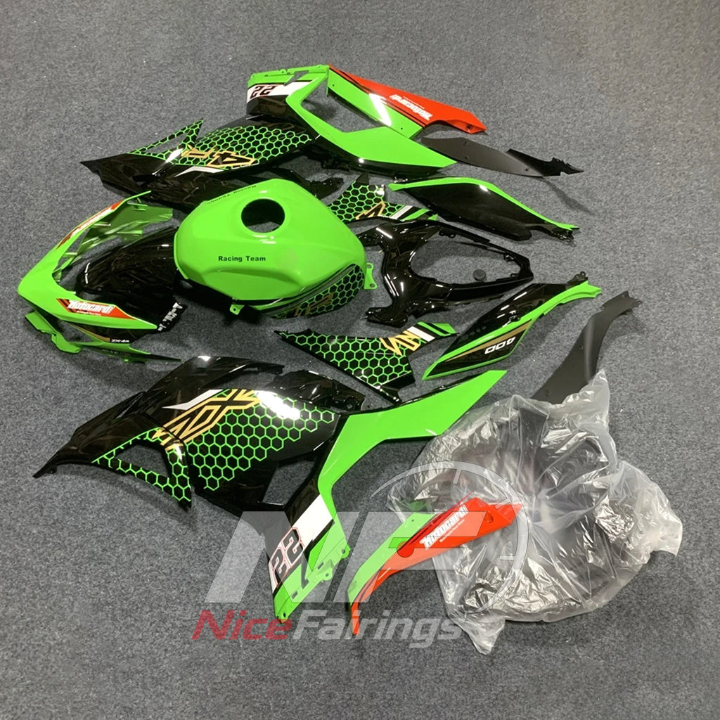 ABS Plastic Bodywork Set Fits KAWASAKI Ninja 400 EX400R 2018-2024 - Green Black Graphic | NiceFairings - side angle image