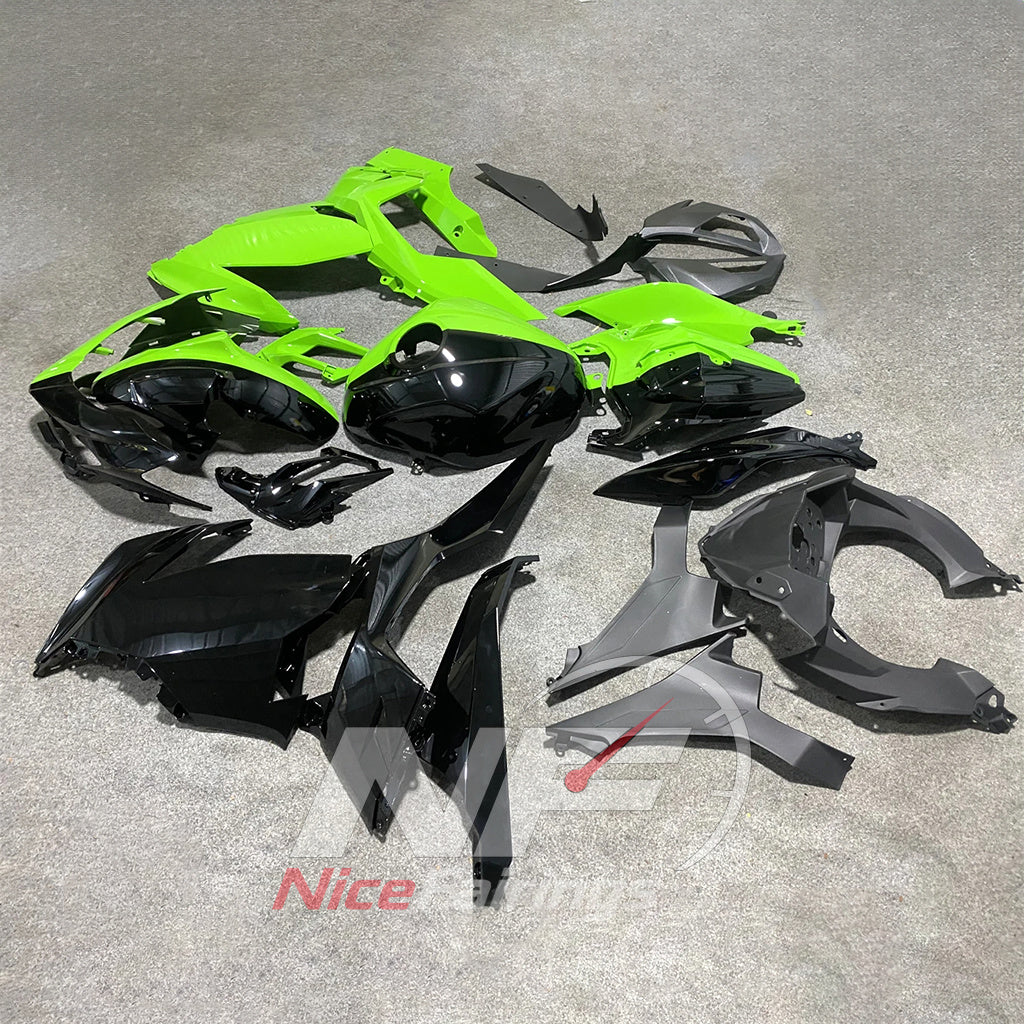 Complete ABS Cowling Panels Kit Fits KAWASAKI Ninja 400 EX400R 2018-2024 - Green Black | NiceFairings - front angle image