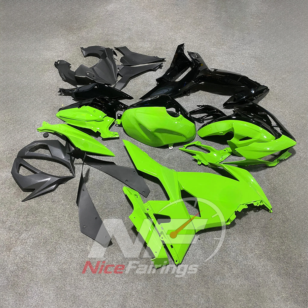 Complete ABS Cowling Panels Kit Fits KAWASAKI Ninja 400 EX400R 2018-2024 - Green Black | NiceFairings - side angle image