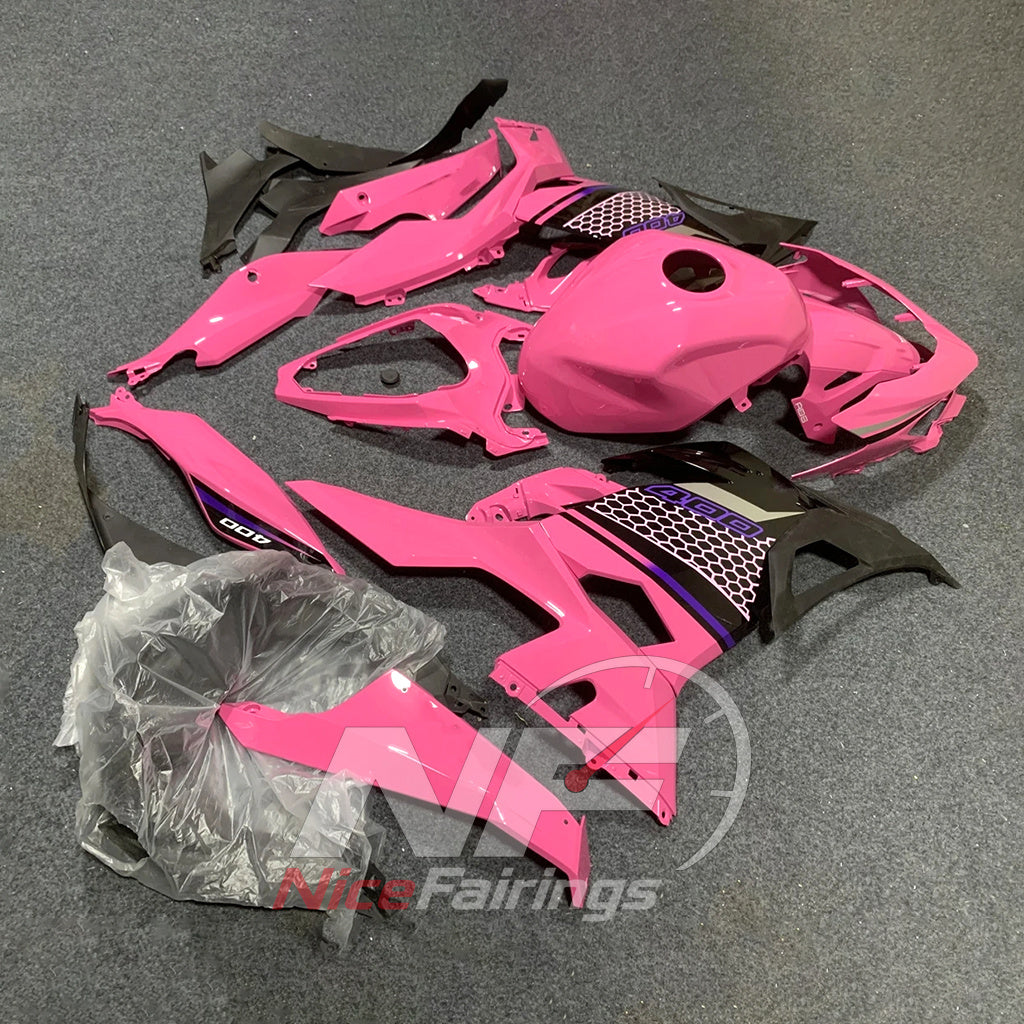 Injection-Molded ABS Plastics Kit Fits KAWASAKI Ninja 400 EX400R 2018-2024 - Pink Black | NiceFairings - side angle image