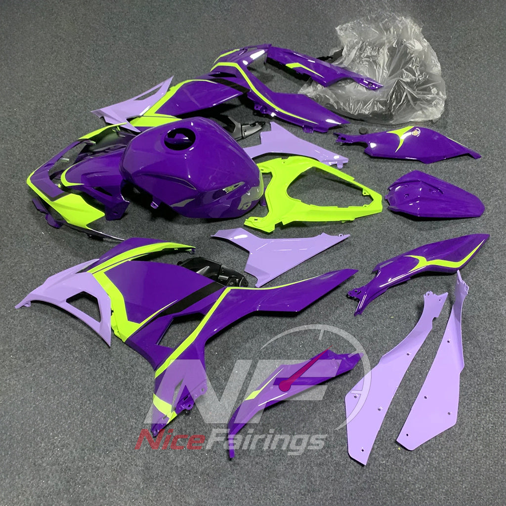 Full Replacement ABS Fairing Kit Fits KAWASAKI Ninja 400 EX400R 2018-2024 - Purple Green Graphic | NiceFairings - front angle image