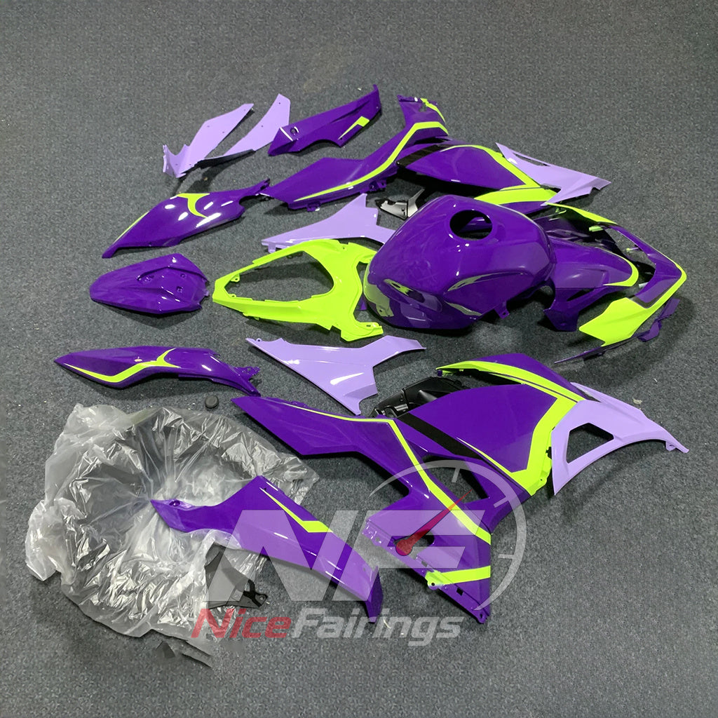 Full Replacement ABS Fairing Kit Fits KAWASAKI Ninja 400 EX400R 2018-2024 - Purple Green Graphic | NiceFairings - side angle image