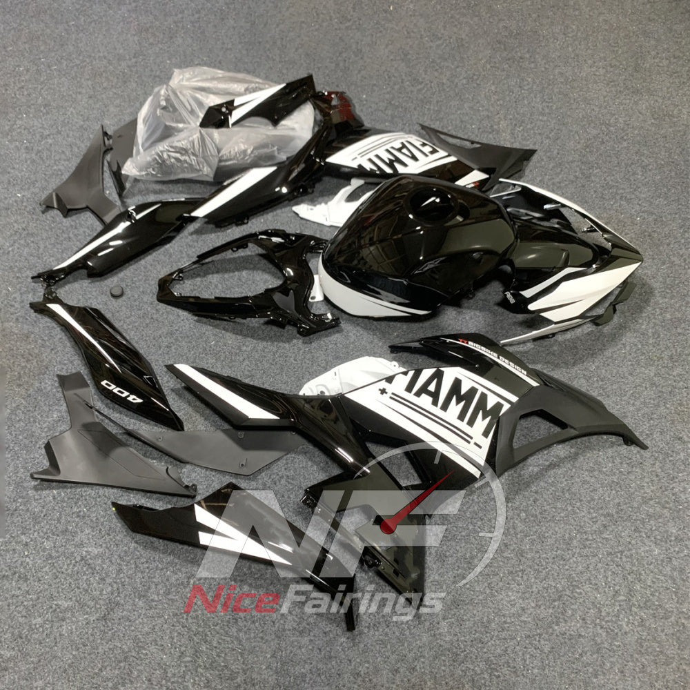 ABS Fairing and Cowling Kit Fits KAWASAKI Ninja 400 EX400R 2018-2024 - Black White Graphic | NiceFairings - front angle image