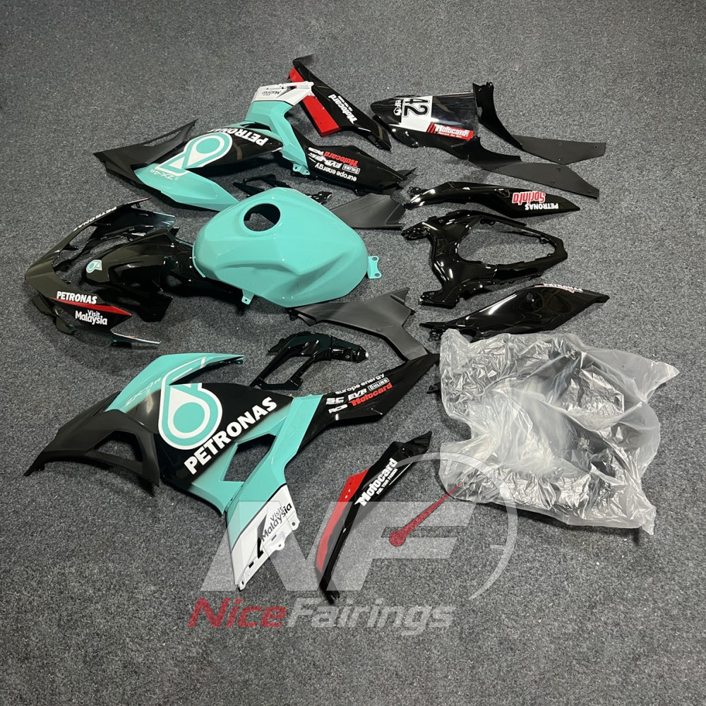 ABS Sportbike Fairing Panels Fits KAWASAKI Ninja 400 EX400R 2018-2024 - Aqua Black Graphic | NiceFairings - front angle image
