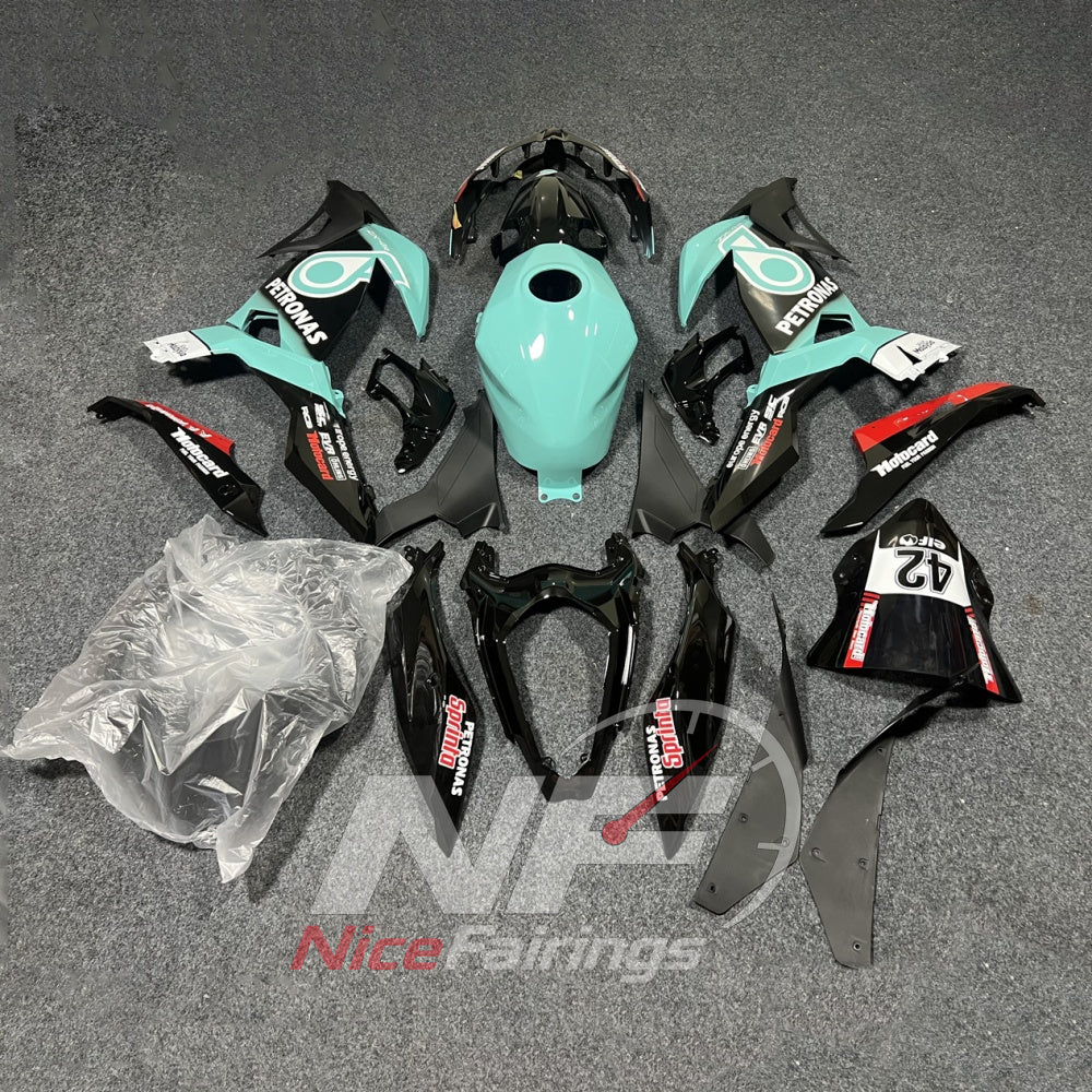 ABS Sportbike Fairing Panels Fits KAWASAKI Ninja 400 EX400R 2018-2024 - Aqua Black Graphic | NiceFairings - side angle image