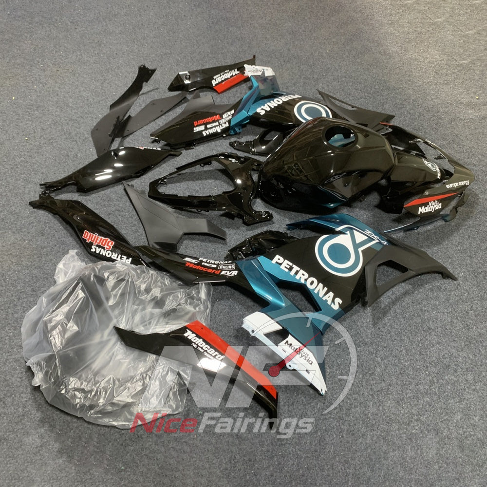 ABS Replacement Cowling Kit Compatible with KAWASAKI Ninja 400 EX400R 2018-2024 - Black Aqua Graphic | NiceFairings - side angle image