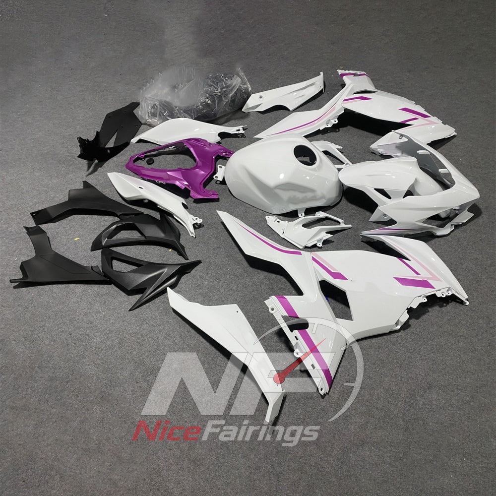ABS Full Body Fairing Set Compatible with KAWASAKI Ninja 400 EX400R 2018-2024 - White Pink Graphic | NiceFairings - side angle image