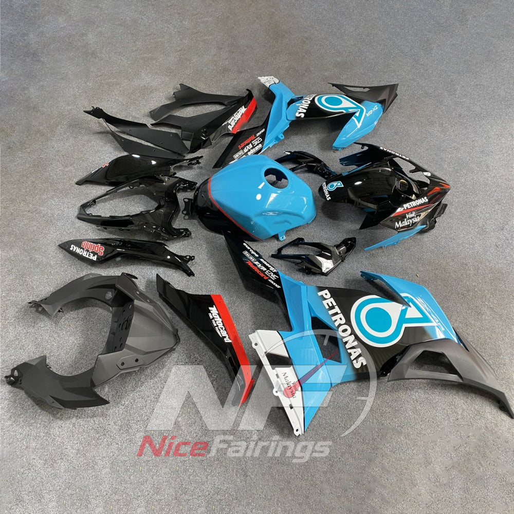 High-Precision ABS Fairing Kit Fits KAWASAKI Ninja 400 EX400R 2018-2024 - Aqua Black Graphic | NiceFairings - side angle image