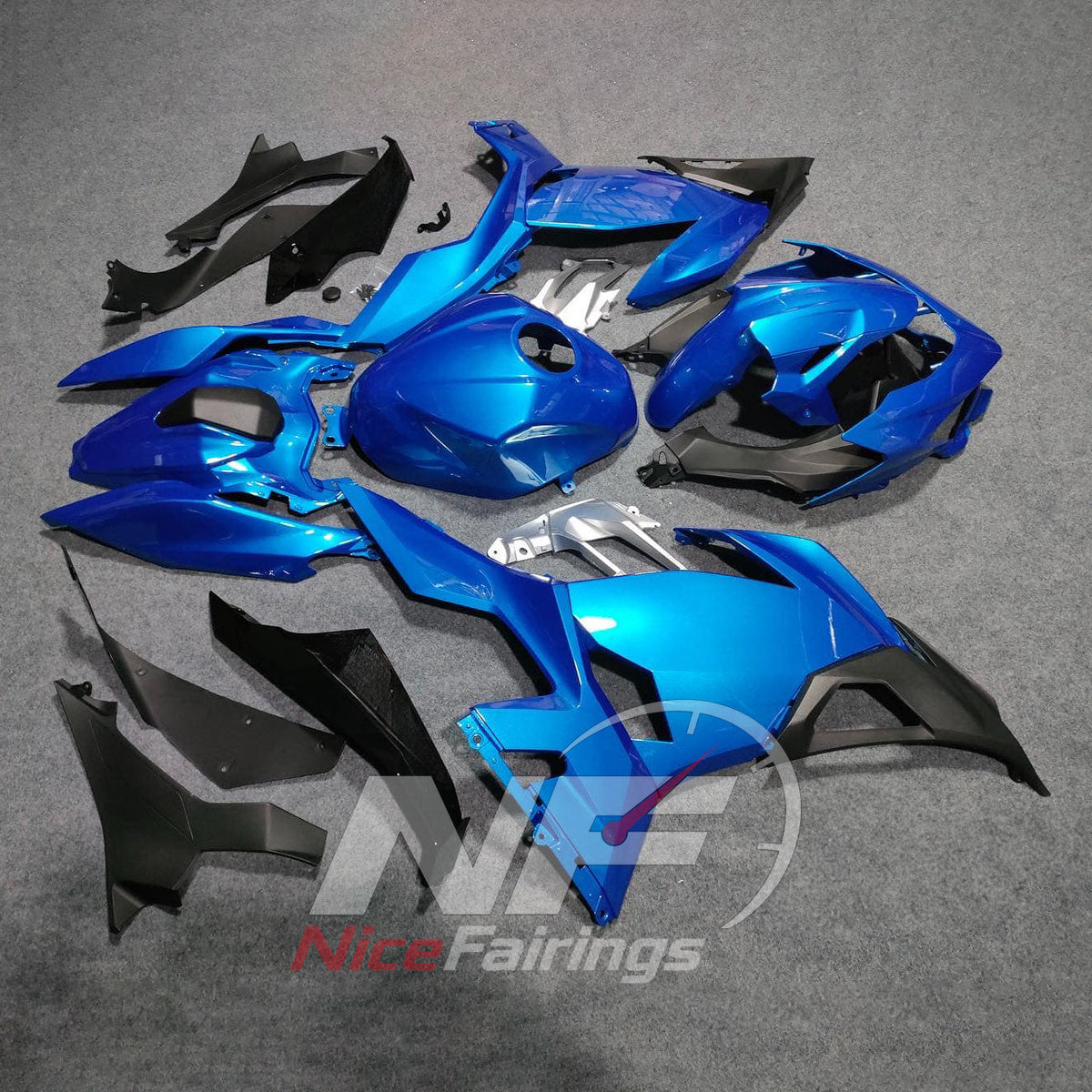 Sportbike ABS Cowling Kit Fits KAWASAKI Ninja 400 EX400R 2018-2024 - Blue Black | NiceFairings - front angle image