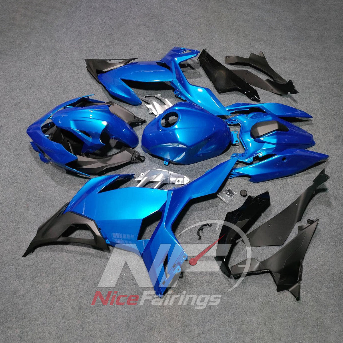 Sportbike ABS Cowling Kit Fits KAWASAKI Ninja 400 EX400R 2018-2024 - Blue Black | NiceFairings - side angle image