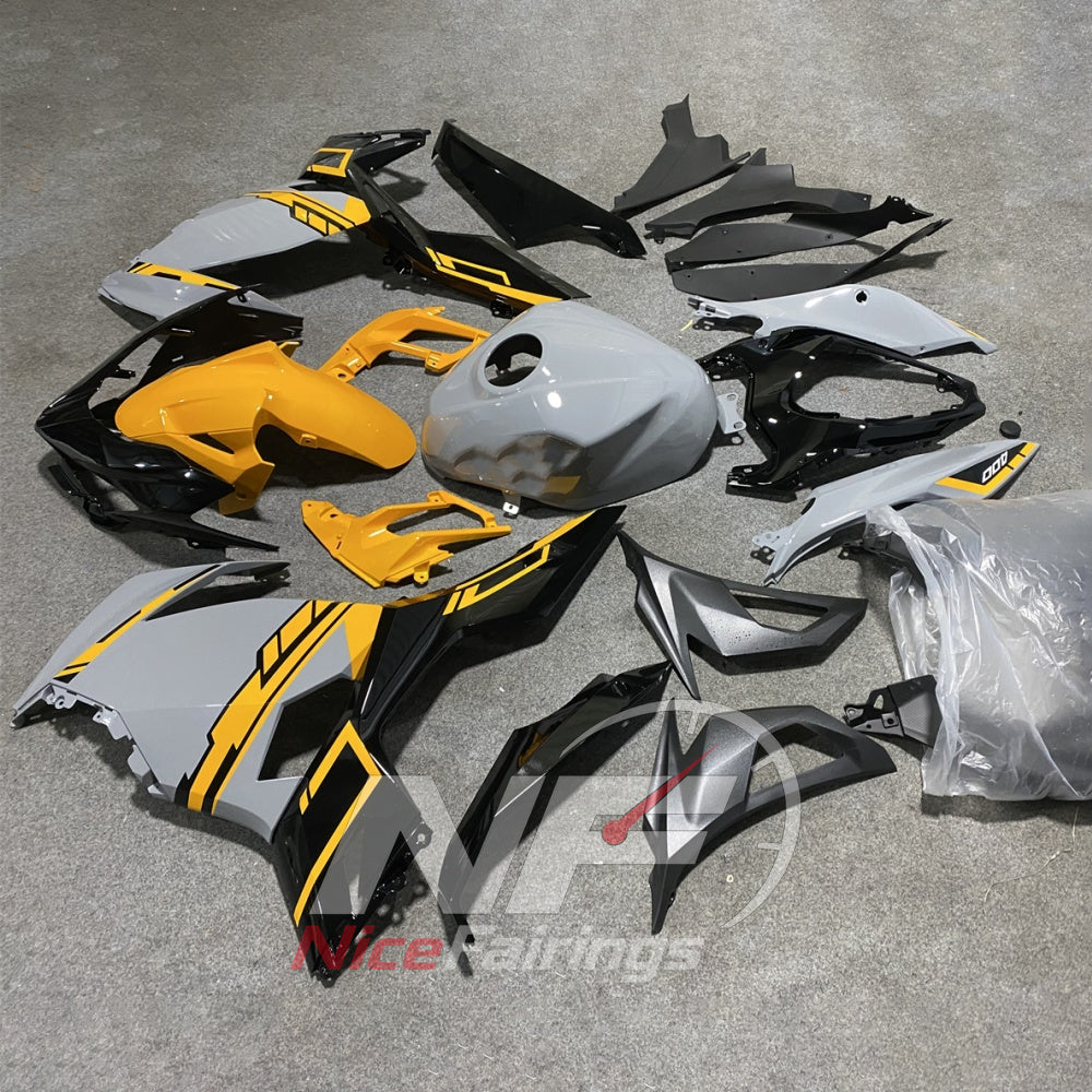 Precision-Fit ABS Fairing Set Compatible with KAWASAKI Ninja 400 EX400R 2018-2024 - Silver Yellow Graphic | NiceFairings - side angle image