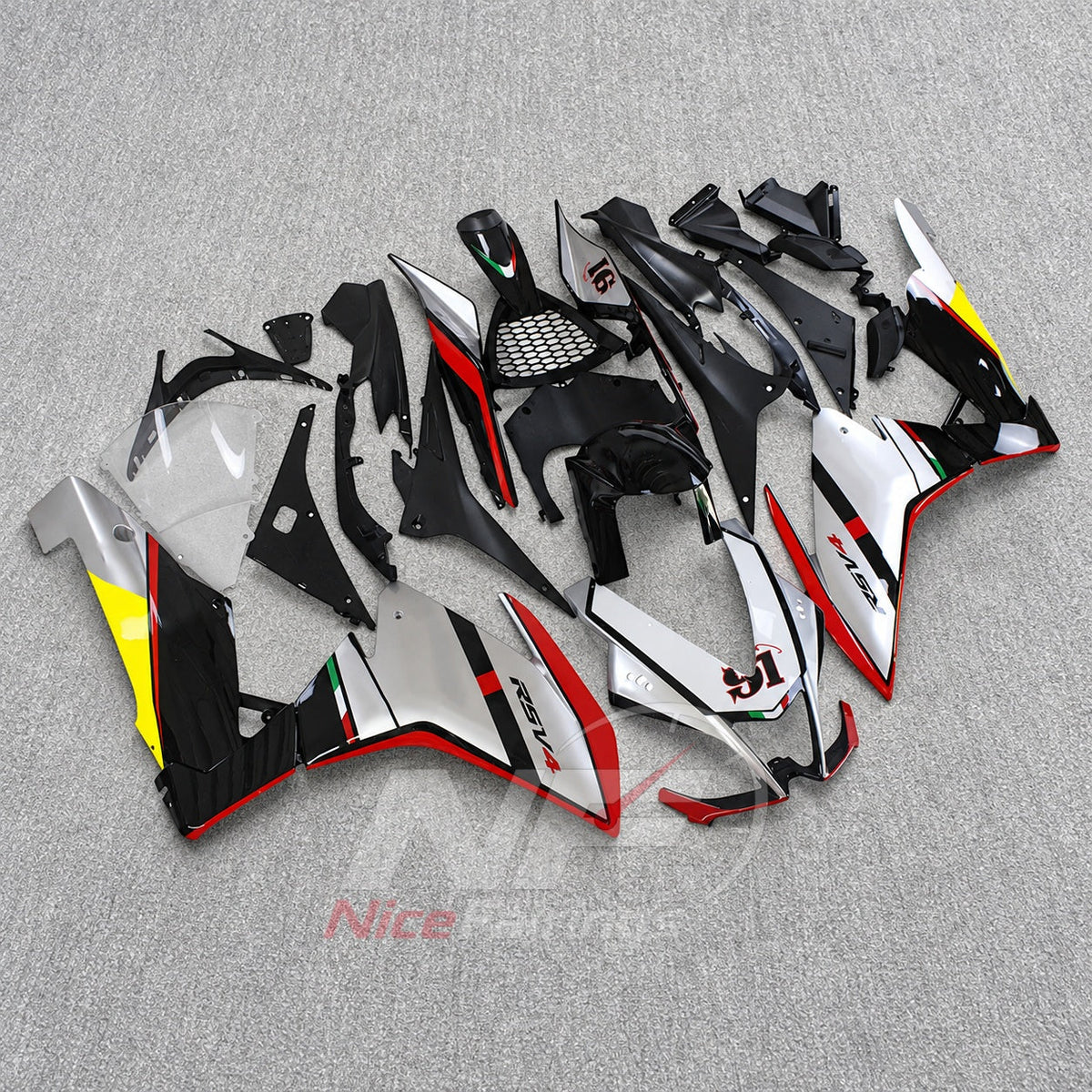 Aftermarket Fairing Kit Fits 2009-2014 APRILIA RSV4 1000 - ABS Plastic Bodywork - White Black Red | NiceFairings - side angle image
