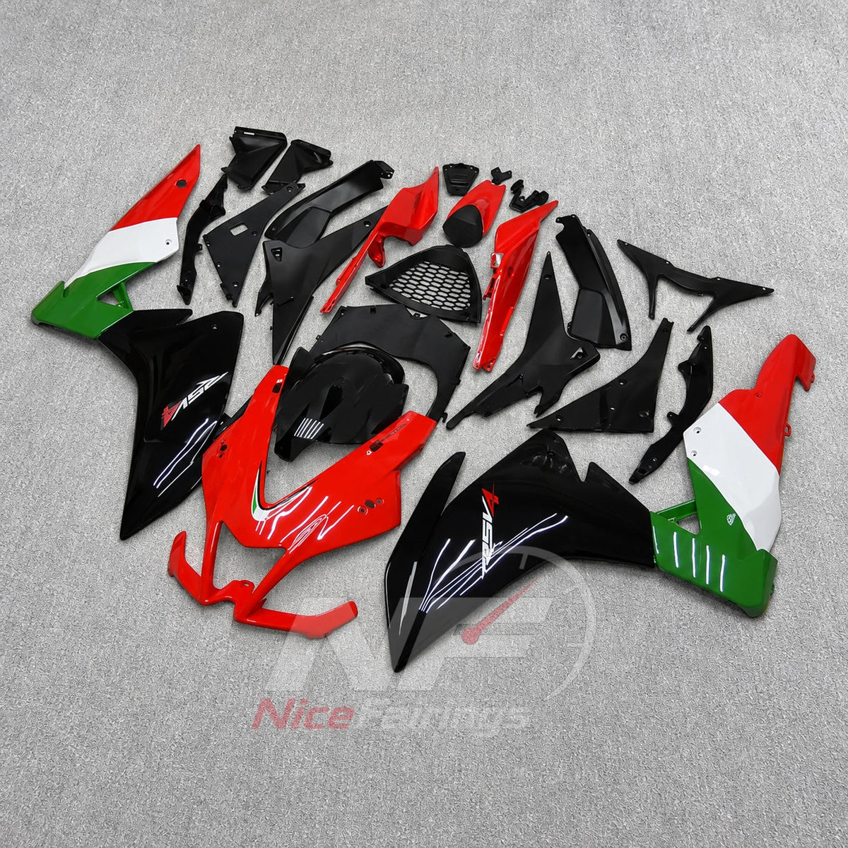 Sportbike Fairing Kit Fits 2009-2014 APRILIA RSV4 1000 - ABS Plastic Bodywork - Red White Green | NiceFairings - side angle image
