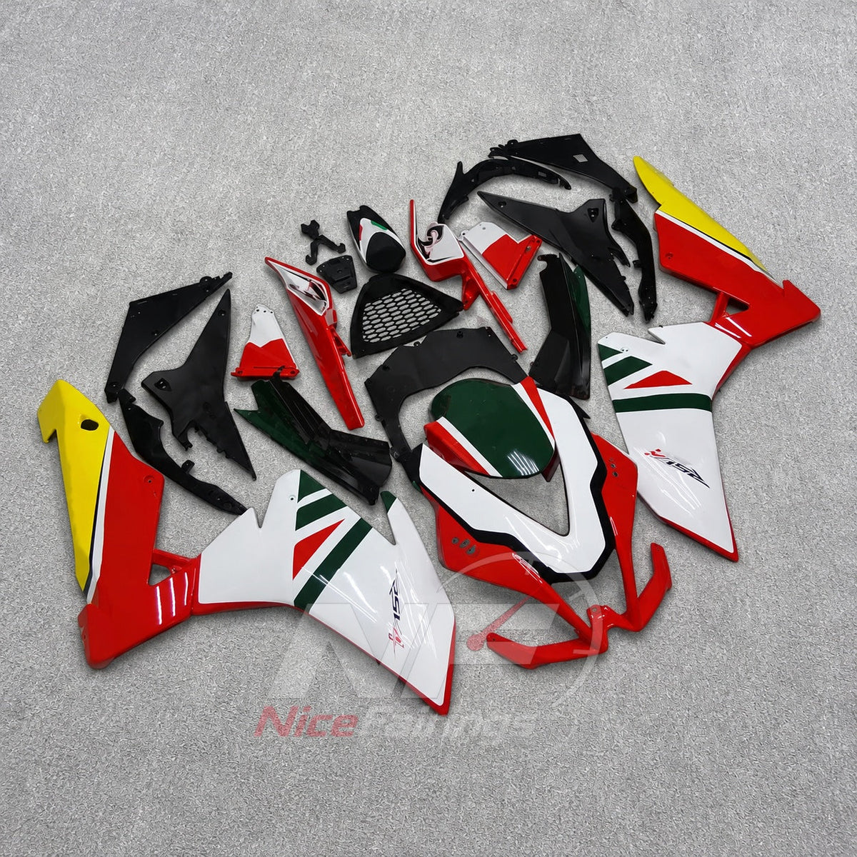 Custom Fairings Fit 2009-2014 APRILIA RSV4 1000 - ABS Plastic Bodywork - White Red Yellow | NiceFairings - front angle image