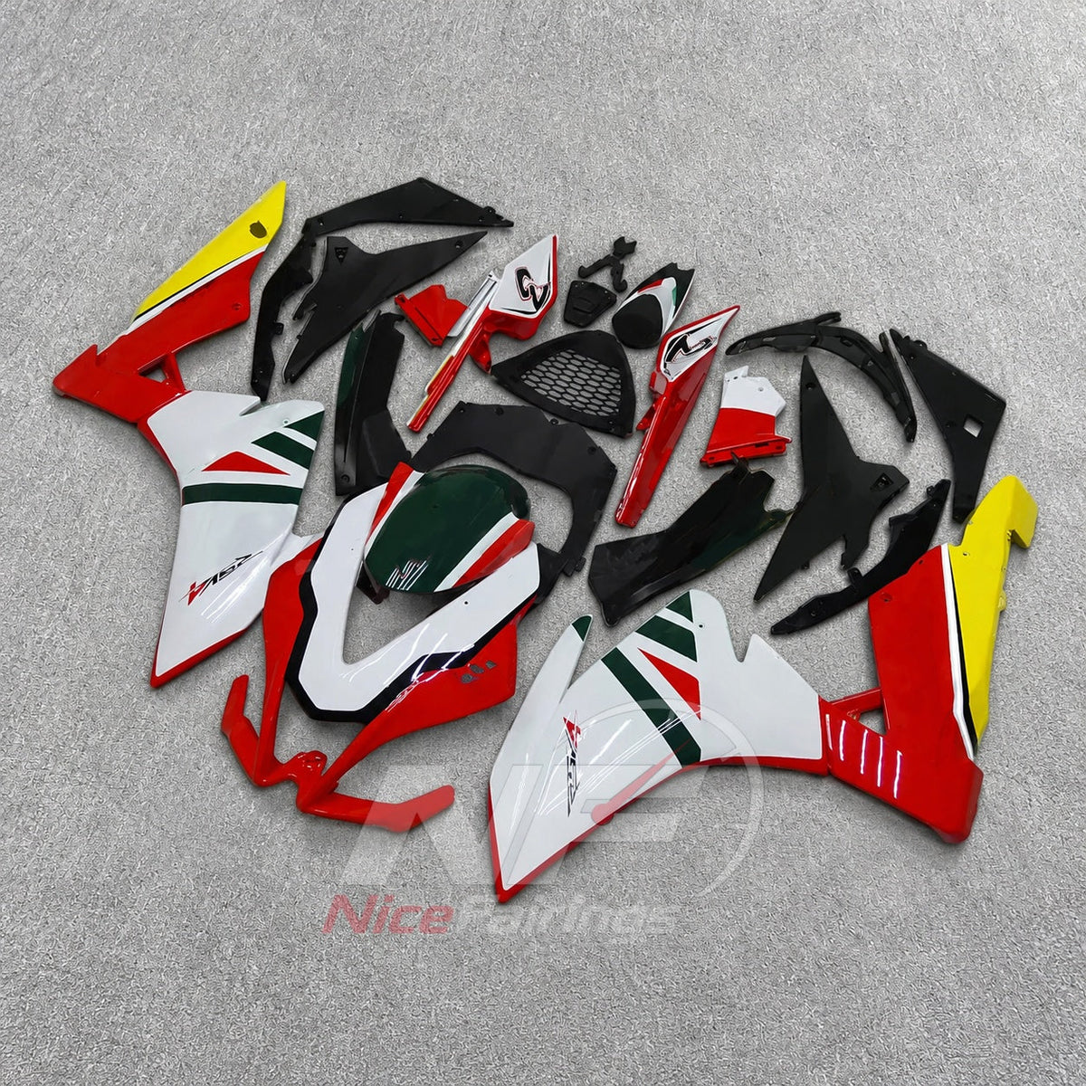 Custom Fairings Fit 2009-2014 APRILIA RSV4 1000 - ABS Plastic Bodywork - White Red Yellow | NiceFairings - side angle image