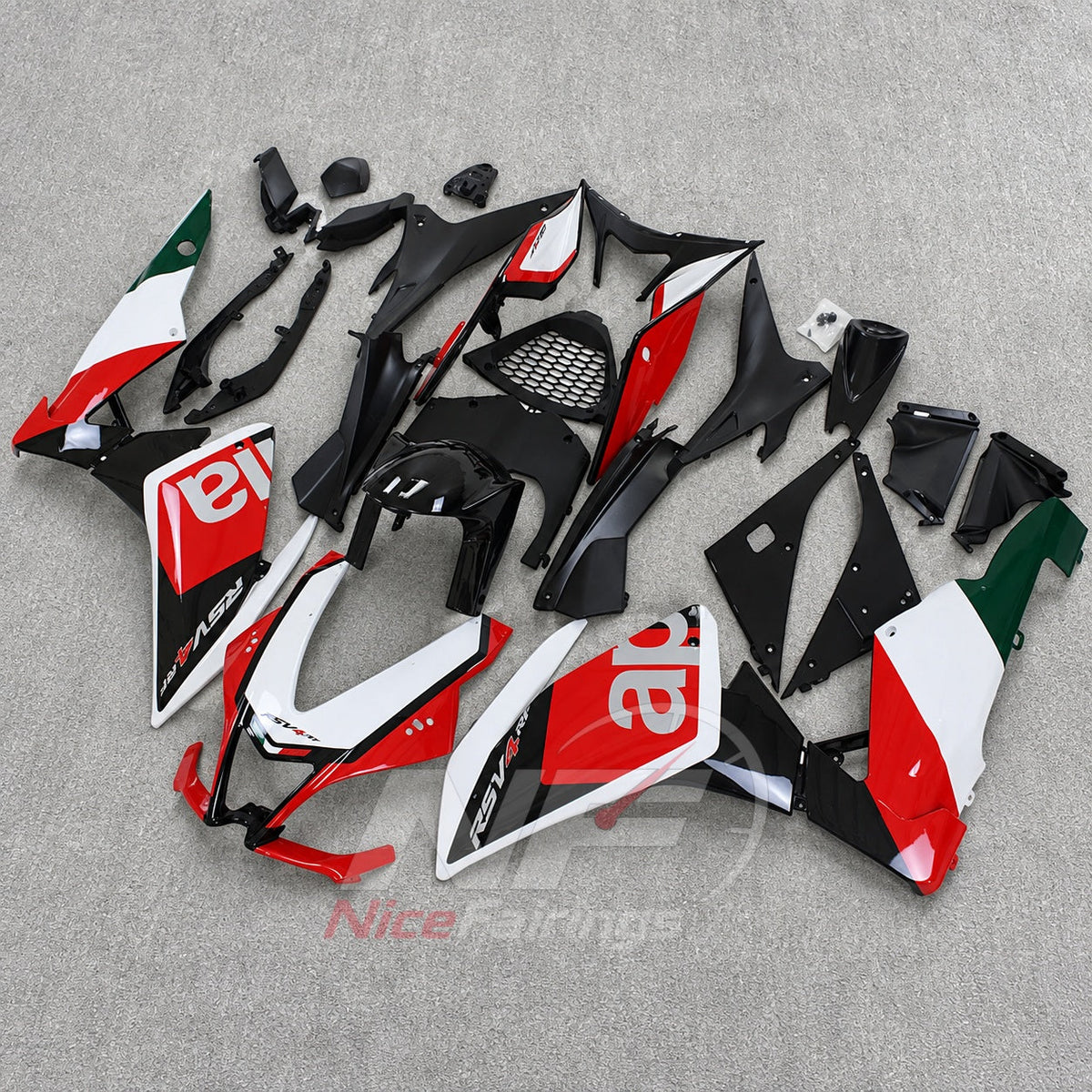 Motorcycle Fairing Kit Fits 2009-2014 APRILIA RSV4 1000 - ABS Plastic Bodywork - White Red Green | NiceFairings - front angle image