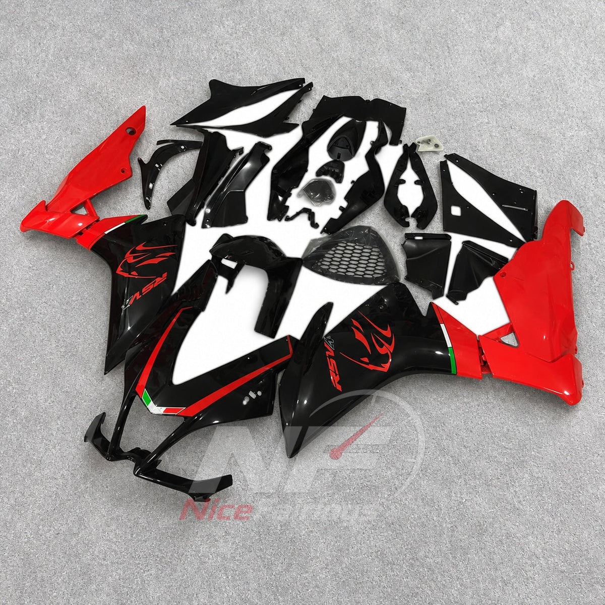 Aftermarket Fairing Kit Fits 2009-2014 APRILIA RSV4 1000 - ABS Plastic Bodywork - Red Black White | NiceFairings - front angle image