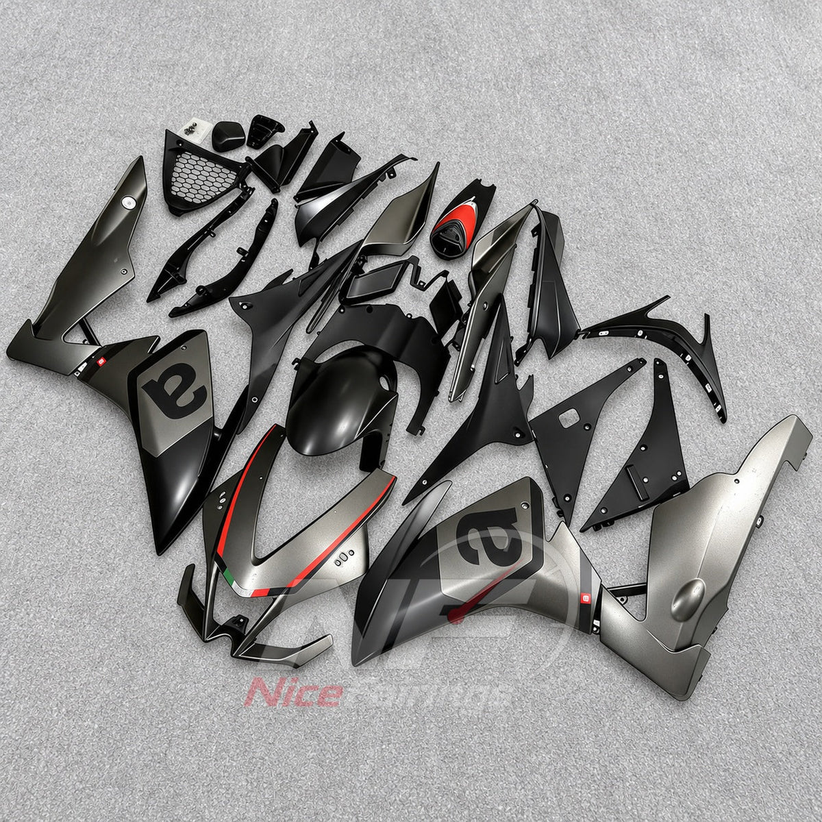 Sportbike Fairing Kit Fits 2009-2014 APRILIA RSV4 1000 - ABS Plastic Bodywork - Silver Gray Black | NiceFairings - front angle image