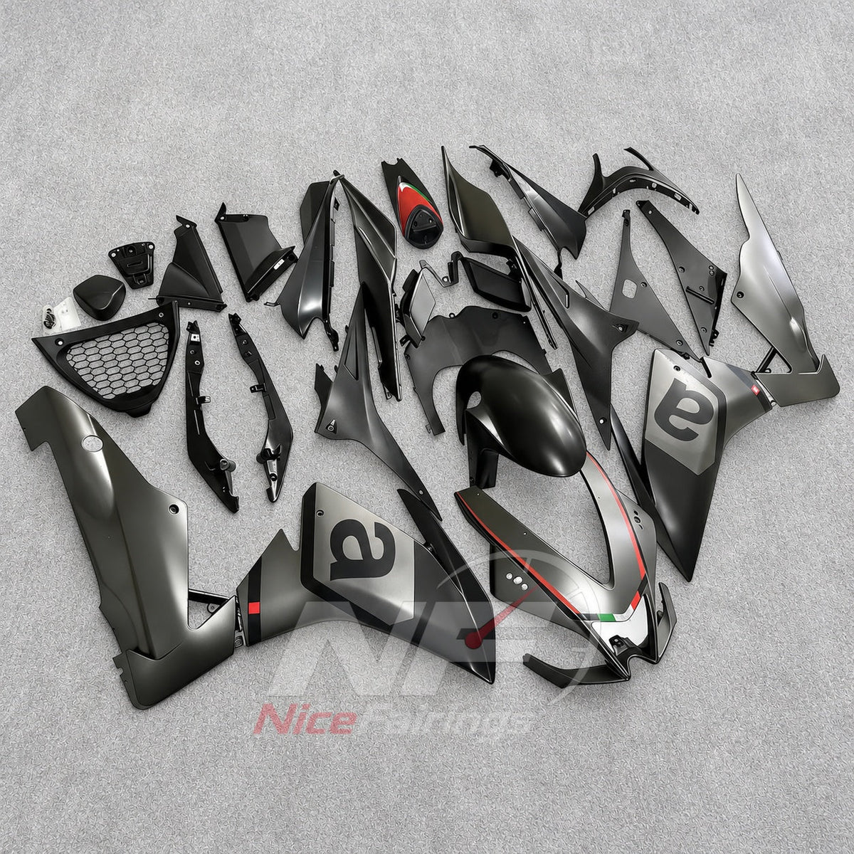 Sportbike Fairing Kit Fits 2009-2014 APRILIA RSV4 1000 - ABS Plastic Bodywork - Silver Gray Black | NiceFairings - side angle image