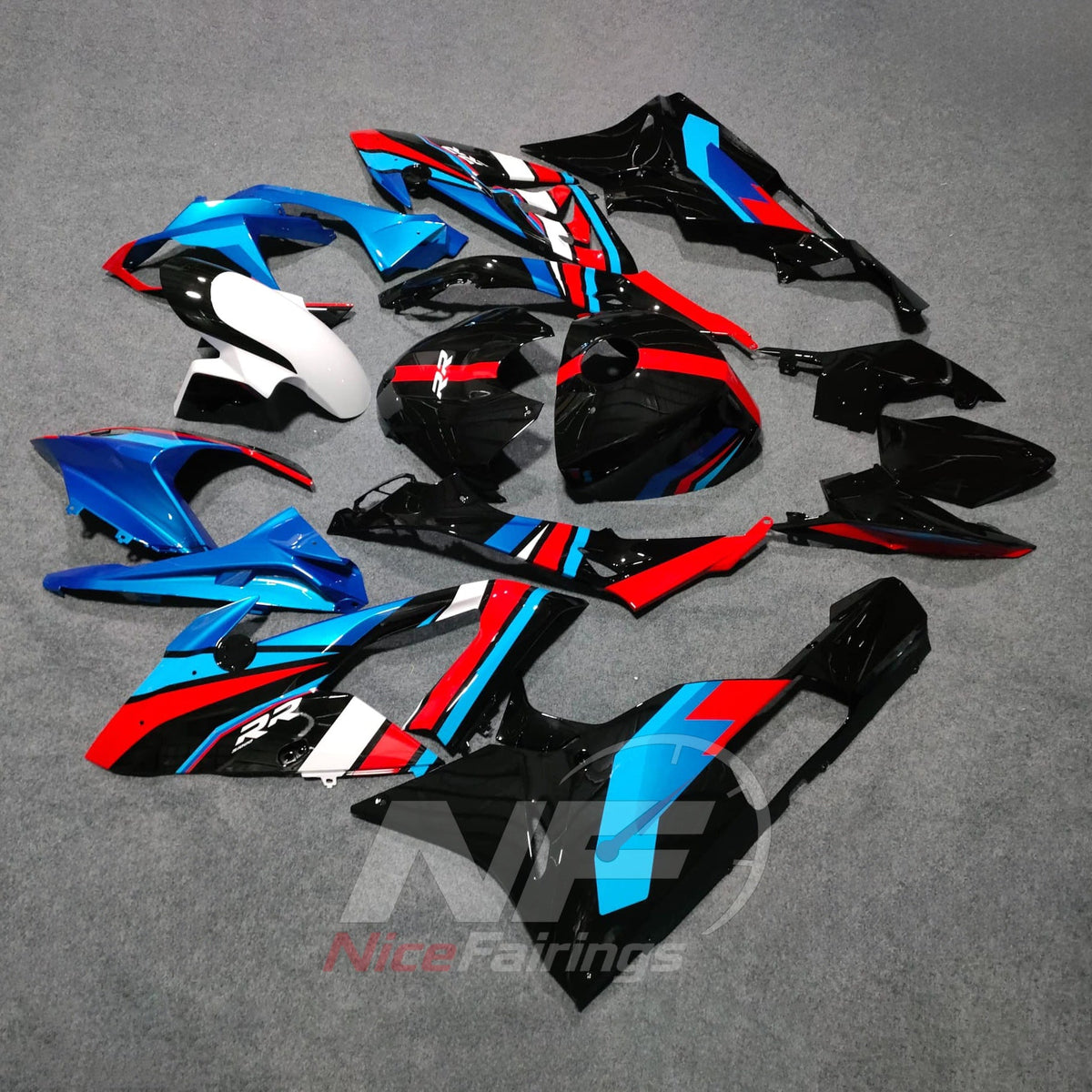 Injection-Molded Fairing Kit Fits 2015-2016 BMW S1000RR - Turquoise Red Black - Tank and Tail Covers Included - ABS Plastic Bodywork | NiceFairings - front angle image