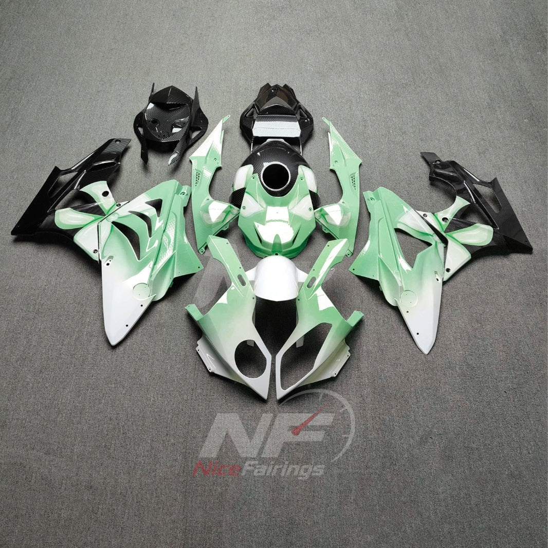 Replacement Fairings Fit 2009-2014 BMW S1000RR - Aftermarket ABS Carbon Fiber Look - Mint Green Black with Tank Cover | NiceFairings - main product image