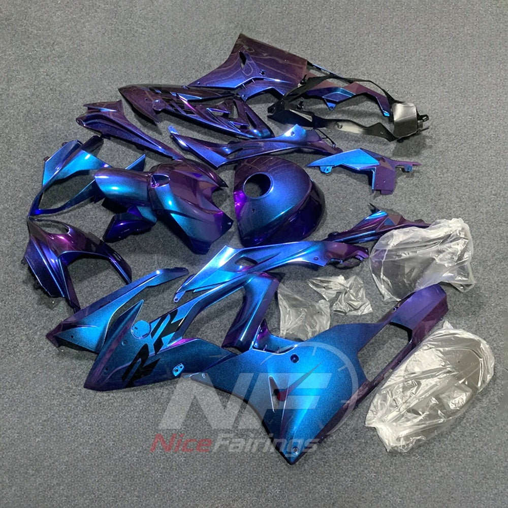 Motorcycle Fairing Kit Fits 2015-2016 BMW S1000RR - Blue Purple Carbon Fiber Look - Tank Cover Included - ABS Plastic Bodywork | NiceFairings - front angle image