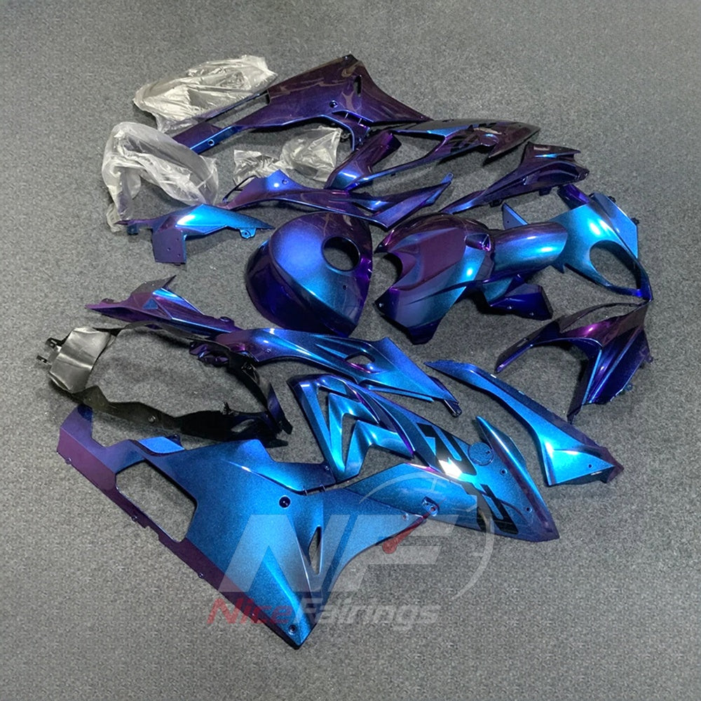 Motorcycle Fairing Kit Fits 2015-2016 BMW S1000RR - Blue Purple Carbon Fiber Look - Tank Cover Included - ABS Plastic Bodywork | NiceFairings - side angle image