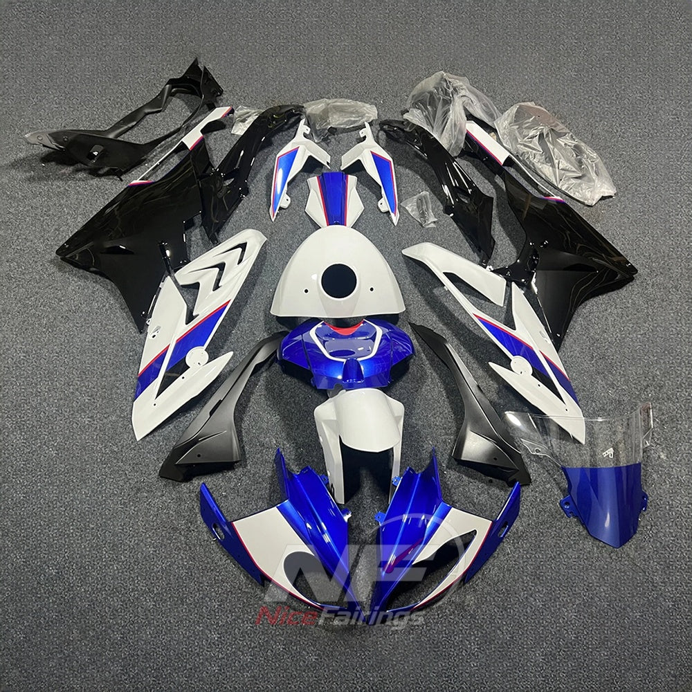 Aftermarket Fairing Kit Fits 2015-2016 BMW S1000RR - White Blue Motorsport - Tank Cover Included - Injection-Molded ABS Plastic | NiceFairings - front angle image