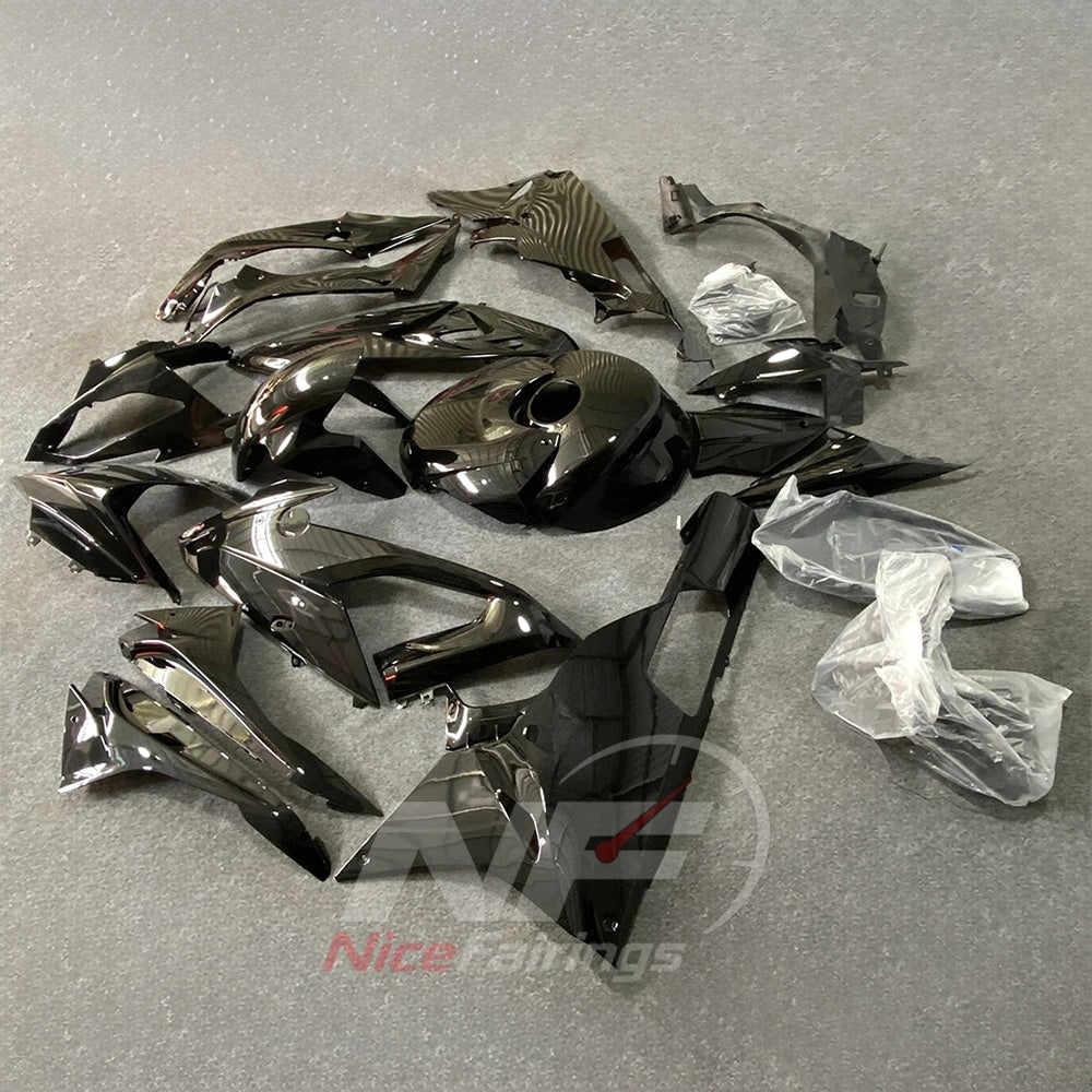 Replacement Fairings Fit 2015-2016 BMW S1000RR - Gloss Black Carbon Fiber Look - Tank and Tail Covers Included - ABS Plastic Bodywork | NiceFairings - front angle image