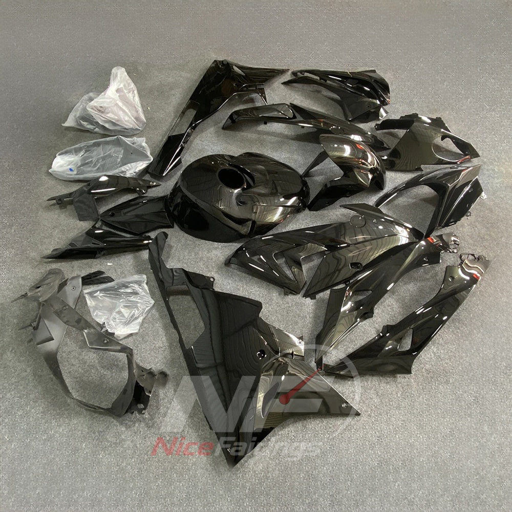 Replacement Fairings Fit 2015-2016 BMW S1000RR - Gloss Black Carbon Fiber Look - Tank and Tail Covers Included - ABS Plastic Bodywork | NiceFairings - side angle image