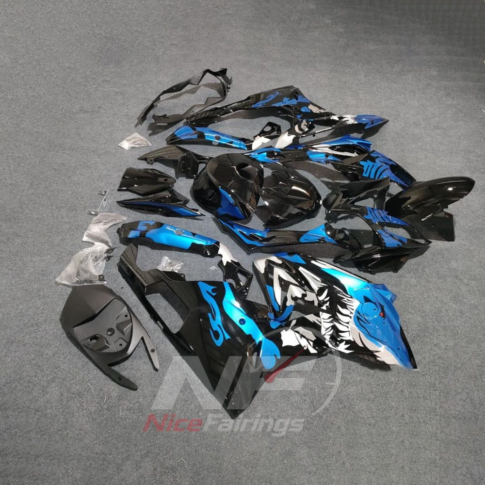 Replacement Fairings Fit 2015-2016 BMW S1000RR - Blue Black Carbon Fiber Look - ABS Plastic Bodywork | NiceFairings - front angle image