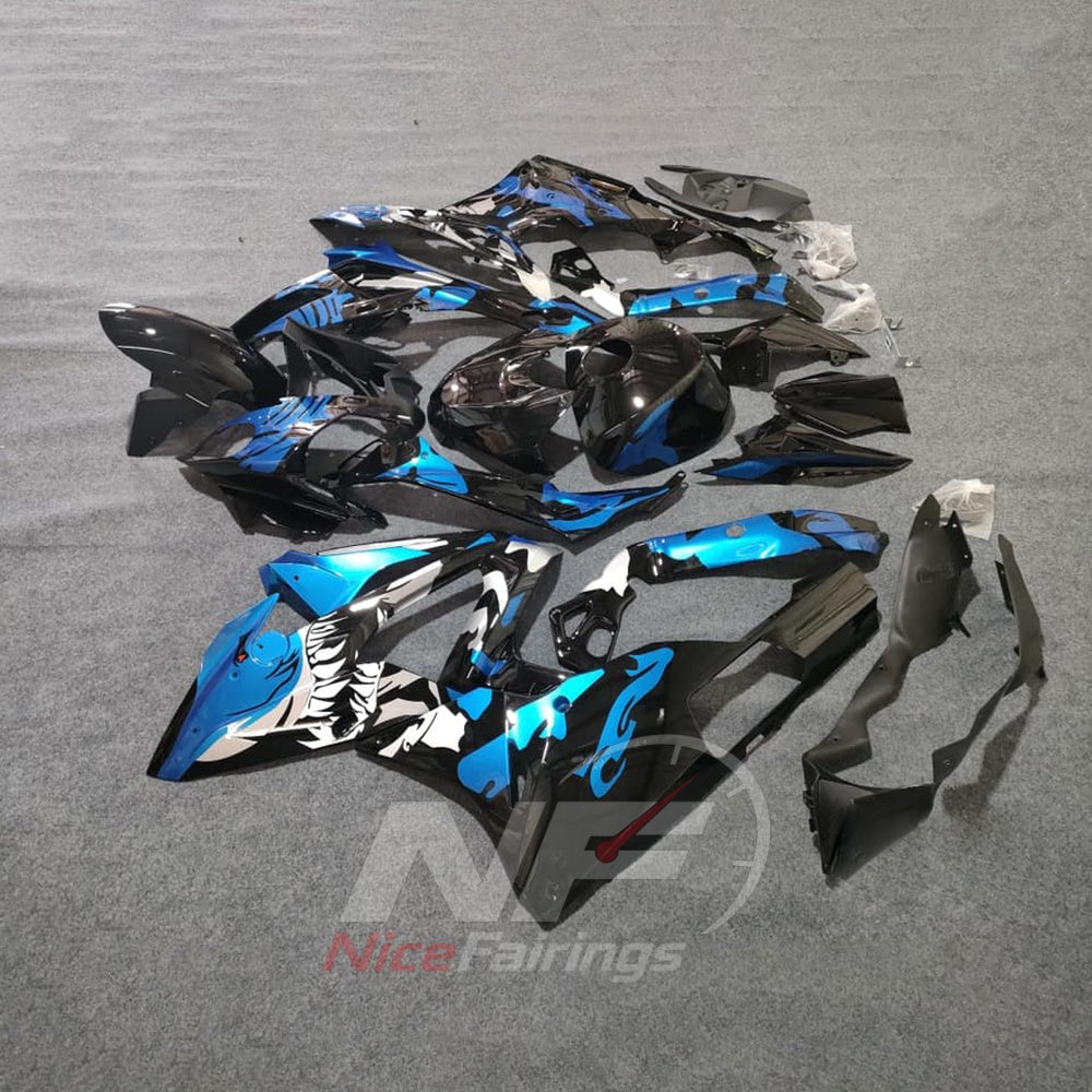 Replacement Fairings Fit 2015-2016 BMW S1000RR - Blue Black Carbon Fiber Look - ABS Plastic Bodywork | NiceFairings - side angle image